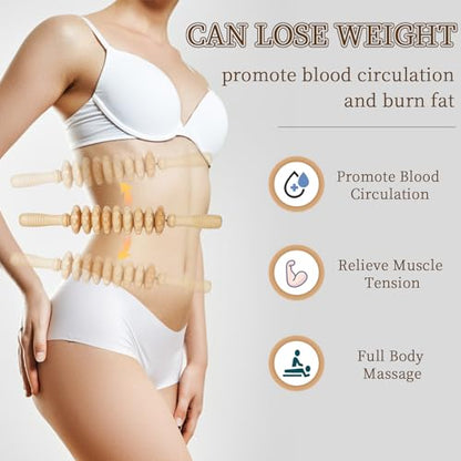 Liitrton 수동 목재 근막 마사지 롤러 트리거 포인트 셀룰라이트 통증 근육 블라스팅 (스트레이트-9휠) - color: 스트레이트 9륜