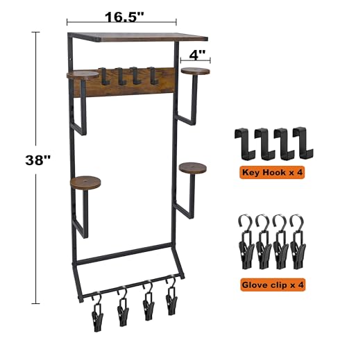 Motorcycle Helmet Holder Wall-Mounted Helmet Rack with 4 Glove Chips& Hooks - Rustic Bike Helmets Storage Organizer, Universal Wall Mount for Helmets, Gear, Clothes, Accessories，Retro