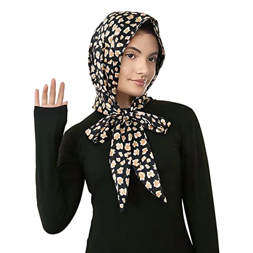 LumiSyne Satin Head Scarf Women Hijab Leopard Print Head Covering Headwear Turban Bandanas Sunscreen Scarf For Travel Beach