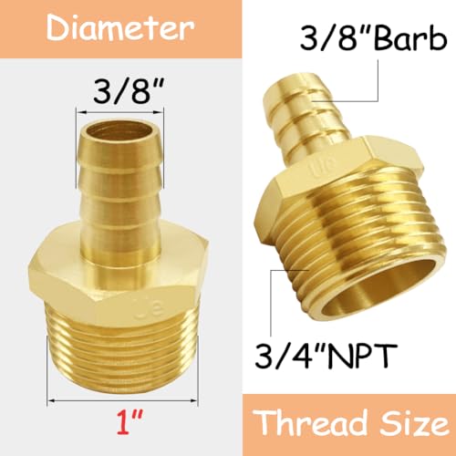 Uenede Brass 3/4" NPT Male to 3/8" Hose Barbed Fittings, 3PCS | Barb Pipe Fittings with Clamps Air Line Repair Connectors for Water Oil Gas - size: 3/8"Barb, style: 3/4"NPT Male