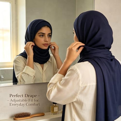 Jersey Hijab Scarf for Women,Lightweight Muslim Turban Head Scarf Modal Feel Hijab Coverings for Prayer with Clip - color: Navy