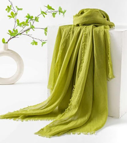 Women Summer Scarfs Large Long Lightweight Linen Beach Gauze Shawl Wrap 75”×40” - color: Wasabi Green