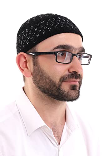 ihvan online Turkish Muslim Winter Velvet Kufi Hats for Men, Taqiya, Takke, Peci, Islamic Caps, Islamic Gifts, Standart Size - color: Black White