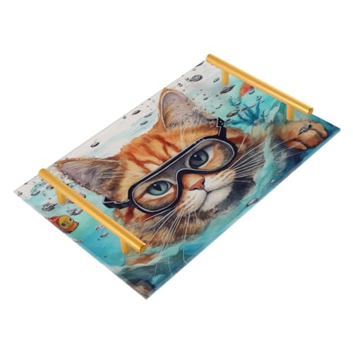 Cat Fish Vanity Tray,Bathroom Tray,Jewelry Storage Dresser Tray Kitchen Sink Toilet Tank Tray Organizer for Candle Plant Perfume Shampoo Towel Home Decor 7.87 * 11.81in 2011087