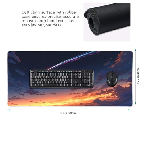 XXL Gaming Mouse Pad 35.4 x 15.7 Inch, Large Desk Mousepad | Mousepad with Comet Design, Non-Slip Rubber Base, Water-Resistant Surface and Stitched Edges for Gaming, Office & Home - color: Comet