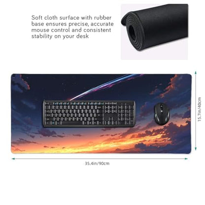 XXL Gaming Mouse Pad 35.4 x 15.7 Inch, Large Desk Mousepad | Mousepad with Comet Design, Non-Slip Rubber Base, Water-Resistant Surface and Stitched Edges for Gaming, Office & Home - color: Comet
