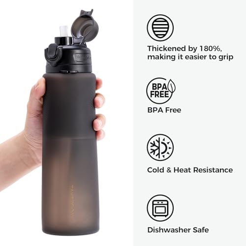 TakeToday Collapsible Water Bottles, Foldable for Travel, 32oz, Black - color: Black
