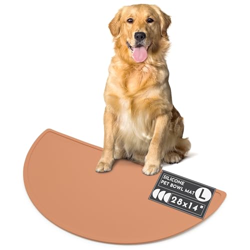 Waterproof Silicone Dog Food Mat – Large Size Non-Slip Pet Bowl Mat, Raised Edge Design, Easy-to-Clean Pet Food Placemat for Dog & Cat Bowls, 28" Across x 14" Deep - Terracotta - color: Terracota, size: Large