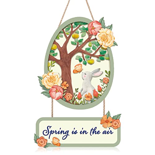 HPNIUB Spring Welcome Wooden Plaques, Bunny Front Door Wood Signs (11x16.5inch), Easter Egg Wall Decororation For Farmhouse Outdoor Spring Wall Art Decor Supplies - size: Spring is in the air