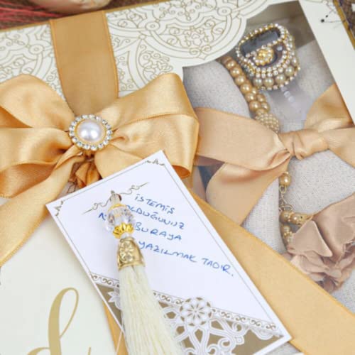 VOGUEHOMEDECOR Eid Mubarak Gift Box For Women, Eid Favor Set | Quran, Shawl, Prayer Rug, Misbaha, Bookmark Islamic Gift Set For Her | Muslim Eid Gift Set (White)