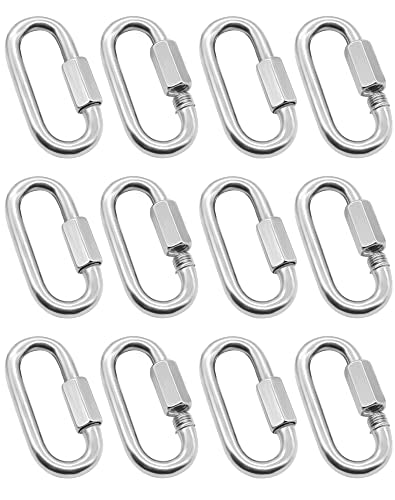 Anvin 12 Pack Quick Link M4 5/32 Inch Heavy Duty Carabiner D Shape Chain Links 400LB Capacity Repair Utility Links Safety Chain Connector for Camping Hiking Outdoor Equipment Locking Harness Dog Leash - style: Oval, 1.6 Inch,12 Pack