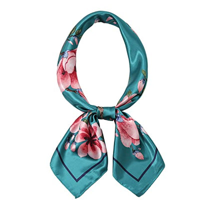 RIIQIICHY Head Scarf for Women Like Silk Satin Scarf for Hair Wrapping at Night Bandana Square Scarf for Sleeping 35 Inch - color: Darkcyan/Peach/Green/Dark Brown/ Navy