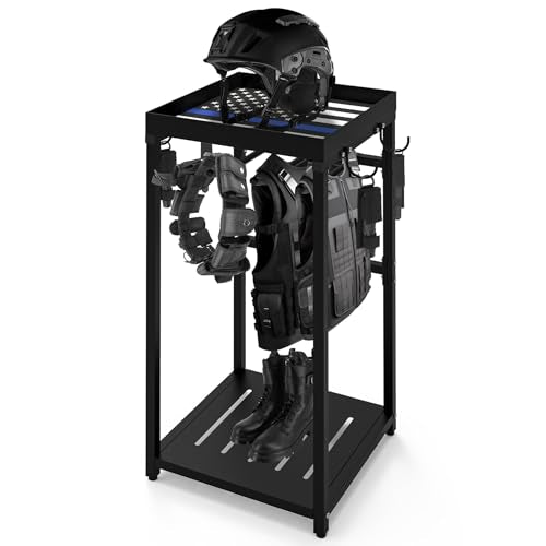 Neoaider Police Gear Rack, Police Hanger with Hooks | Tactical Duty Gear Rack Decor with Thin Blue Line Flag, Black Body Armor Stand for Police Gift - size: Police Gear Stand