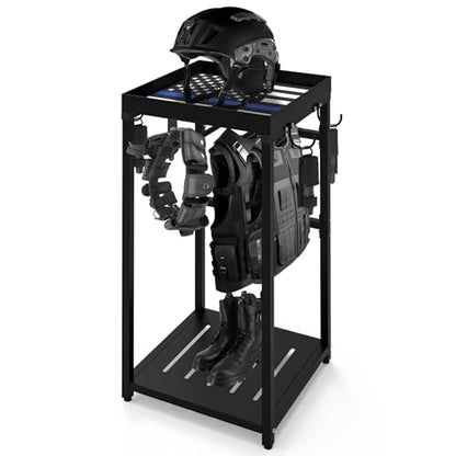 Neoaider Police Gear Rack, Police Hanger with Hooks | Tactical Duty Gear Rack Decor with Thin Blue Line Flag, Black Body Armor Stand for Police Gift - size: Police Gear Stand