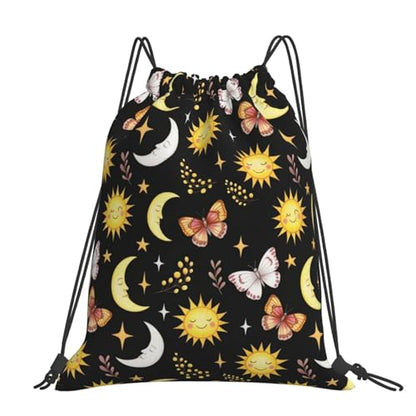 Drawstring Sackpack Goth Butterfly Moth Sun Moon, Water Resistant Gym Sack for Outdoor Camping and Beach - color: Pattern (361)