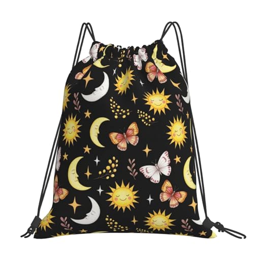 Drawstring Sackpack Goth Butterfly Moth Sun Moon, Water Resistant Gym Sack for Outdoor Camping and Beach - color: Pattern (361)