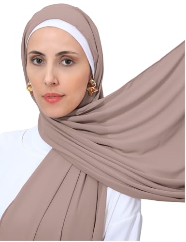 Heavy Not Easily See Through Long Chiffon Hijab Scarf for Women, Amazing Smooth Muslim Head Scarves - color: Sandy Brown