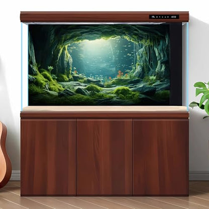 Underwater Aquarium Background Undersea Cave Large Rocks Fish Tank Background Aquatic Plant Lush Green Moss Terrarium Backgrounds Ocean Seabed Caves Landscape Reptile Tank Backgrounds 30x18in - size: 30(W)x18(H)inches/ 75(W)*45cm(H)