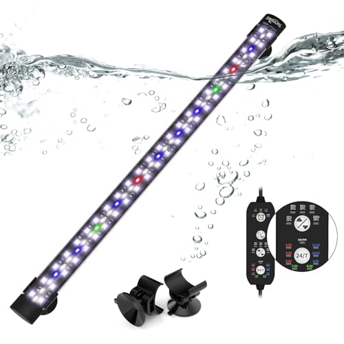 SEAOURA 24/7 Submersible LED Aquarium Light for Plants Fish Tank, 19 Inch | IP 68 Waterproof Full Spectrum Aquarium Plant Light with Timer for 20-35 Inch Tank, 10 Brightness, 8 Colors, Auto On/Off - size: 18.9 Inch length