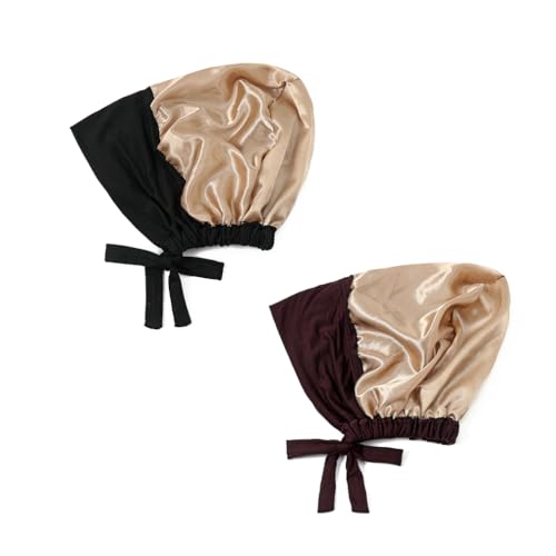 Women Under Scarf Hat Hijab Undercap Islamic Muslim Under Scarf Hijab Cap with Tie-Back Closure - color: Black2+coffee2
