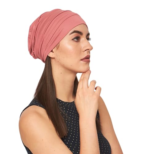 Chemo Silky Soft Slouchy Snood Bamboo Cap Beanie for Women Cancer Hair Loss Turban Hat Chemo Headwear Women - color: Ss200duskyrose