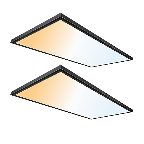 Ultralux 2x4 ft Surface Mount Ceiling Light Panel – Slim, Edge Lit, Flush Mount Flat Panel for Kitchen, Home & Office - TRIAC Dimmable, 3CCT Adjustable Color Temperature (Matte Black, 2 Pack) - color: Matte Black, size: 2X4 (2 Pack)