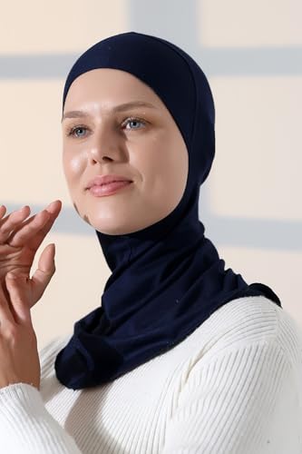 ihvan online, Hijab Undercap, Full Neck Coverage Under Scarf Hijabs, Head Coverings for Women, Muslim Stretchy Sports Turban - color: Navy Blue