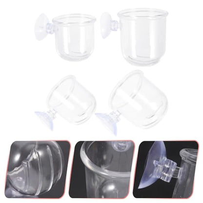INOOMP 4pcs Aquarium Fish Feeder Cups with Suction Cups Removable Fish Food Holders Made of Water Glass Small and Large Sizes for Betta Feeding Accessories