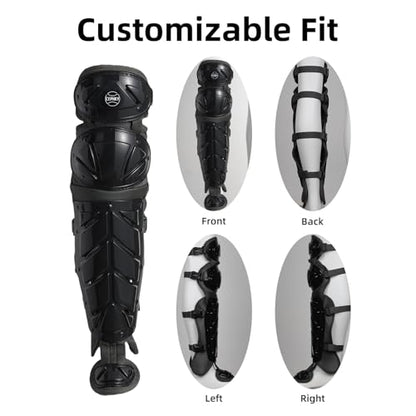 2 Pack Softball/Baseball Knee Leg Guard, Doulbe Leg Knee Savers for Youth/Adult Catchers, 16.8in Full Wing Shin Guards with Adjustable Straps, Fit Well and Comfortable, White/Black