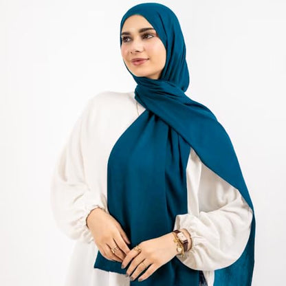 Non-see-through Premium Jersey Maxi Hijab Head Scarf Wrap for Muslim Women - color: Dark Cyan