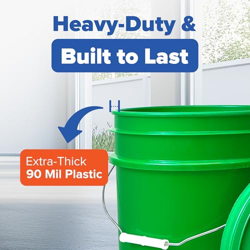 5 Gallon Bucket w/Lid, Food Grade BPA-Free, 1 Pack, Green | Airtight Lid, Mallet and Lid Opener Included, Heavy-Duty 90 Mil HDPE Plastic, Food-Safe Durable Container, Made in USA - color: Green, size: 1 Pack