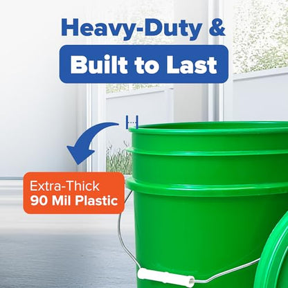 5 Gallon Bucket w/Lid, Food Grade BPA-Free, 6 Pack, Green | Airtight Lid, Mallet and Lid Opener Included, Heavy-Duty 90 Mil HDPE Plastic, Food-Safe Durable Container, Made in USA - color: Green, size: 6 Packs