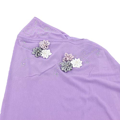 Instant Hijab for Kids Girls Hijabs Muslim Islamic Head Scarf with Rhinestone and Flowers - color: Lavender