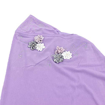Instant Hijab for Kids Girls Hijabs Muslim Islamic Head Scarf with Rhinestone and Flowers - color: Lavender