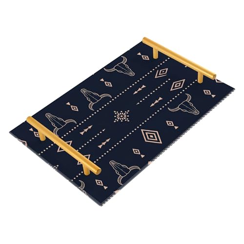 Bathroom Vanity Tray Counter Organizer, Southwestern Style Pattern with Bull Skulls and Geometric Motifs Decorative Tray with Handles Countertop Storage for Bathroom Bedroom Kitchen Home Farmhouse - color: Southwestern Style Pattern With Bull Skulls and G