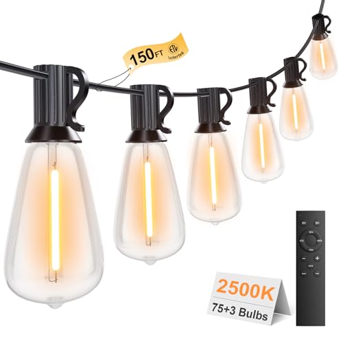 Outdoor String Lights 150FT 75+3 LED, Waterproof Dimmable Patio Lights - size: 150FT(78 Bulbs)