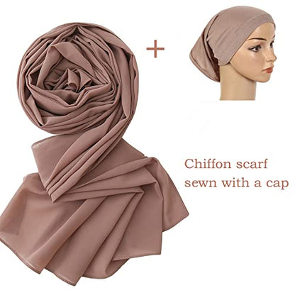 Yeieeo Instant Chiffon Hijab with Undercap (Tube or Bandage Cap), Breathable, no sweat buildup,Solid Chiffon Head Wraps - color: Light Khaki 1
