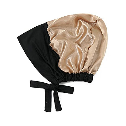 Women Under Scarf Hat Hijab Undercap Islamic Muslim Under Scarf Hijab Cap with Tie-Back Closure - color: Black2+beige2