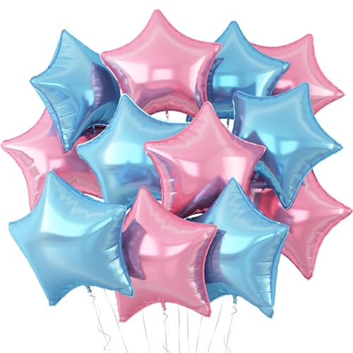 Pink Blue Star Balloons,12Pcs Light Pink Star Shaped Foil Balloons,18Inch Large Light Blue Helium Balloon for Birthday Gender Reveal Anniversary Party Decorations - color: Light Pink Blue