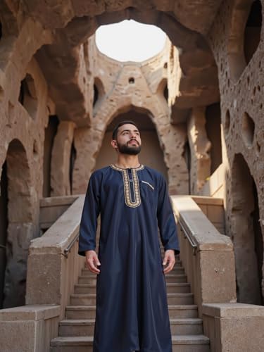 HOMELEX Men's Muslim Clothes Thobe Middle East Kaftan Saudi Arab Caftans Islamic Abaya Dress Dubai Robes - color: Blue, size: Small