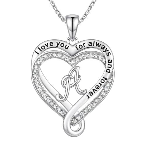 Heart Initial Necklace for Women Double Heart Letters Necklaces - color: A