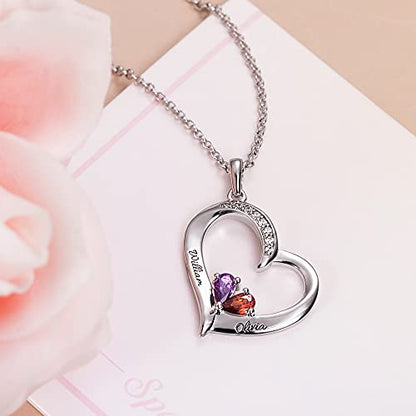 AILIN Mother Necklace Personalized Engraved Heart Necklace For Women 925 Sterling Silver/Brass Custom 1-10 Birthstones and Names Grandma Pendant Necklace Birthday Jewelry Gifts For Mom Wife