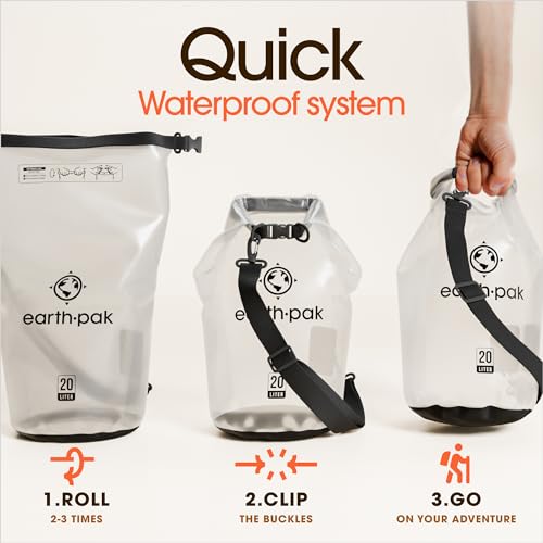 Earth Pak Waterproof Dry Bag - Roll Top Waterproof Backpack Sack Keeps Gear Dry for Kayak with Waterproof Phone Case - color: Clear, size: 10L