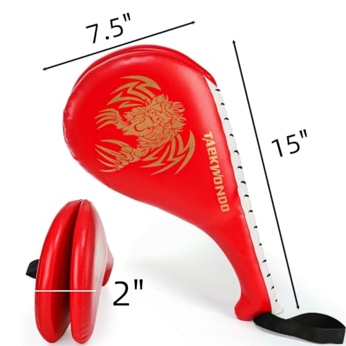 Tlence 2 Pack Taekwondo Kick Pads, 15 x 7.5 x 2 inch Double Kicking Target Paddles, PU Leather Martial Arts Training Pad, TKD Strike Kickboxing Punching Sparring Equipment for Youth Adult - color: Red