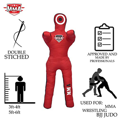 Grappling Standing Dummy – 5FT (60 Inches) Unfilled – Wrestling, Jiu-Jitsu, MMA Training Dummy with Moveable Arms and Legs – Durable Polyester Fabric (Red)
