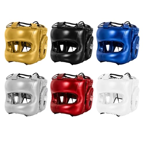 Adjustable Boxing Headgear with Full Coverages Protections Easy Liners Kickboxing Helmet for Athletes Present Muay Thai Helmet - color: Blue