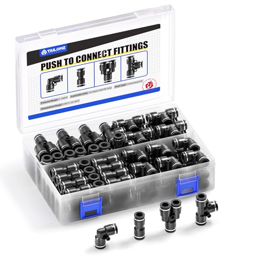 TAILONZ PNEUMATIC Black 1/4 Inch od Push to Connect Fittings Pneumatic Fittings Kit 20 Spliters+20 Elbows+20 tee+20 Straight (80 pcs) - color: Black, size: 1/4"OD/80PCS