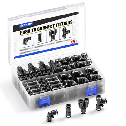 TAILONZ PNEUMATIC Black 1/4 Inch od Push to Connect Fittings Pneumatic Fittings Kit 20 Spliters+20 Elbows+20 tee+20 Straight (80 pcs) - color: Black, size: 1/4"OD/80PCS