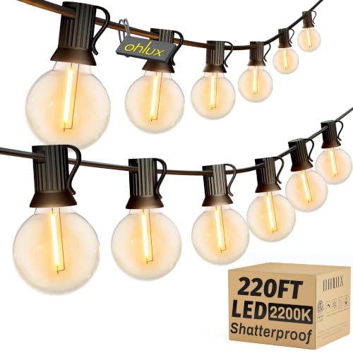 OHLUX Outdoor String Lights 220 Feet Patio Lights with 104 Edison LED G40 Globe Bulbs(4 Spares), 2200K Waterproof Connectable Edison Hanging Lighting for Backyard Balcony Outside Gazebo Party - size: 220FT