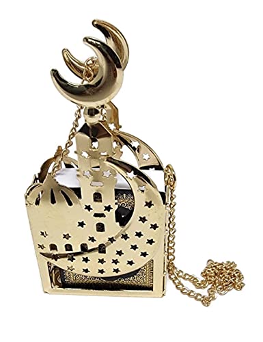 Islam Car Rear Mirror Hanging Decorative Ornament Vehicle Decor AMN-356 Mini Al-Quran in Metal Cage Masjid Mosque Design Pendant Ramadan Eid Muslim Gift (Gold/Black 2) - color: Gold/Black 2
